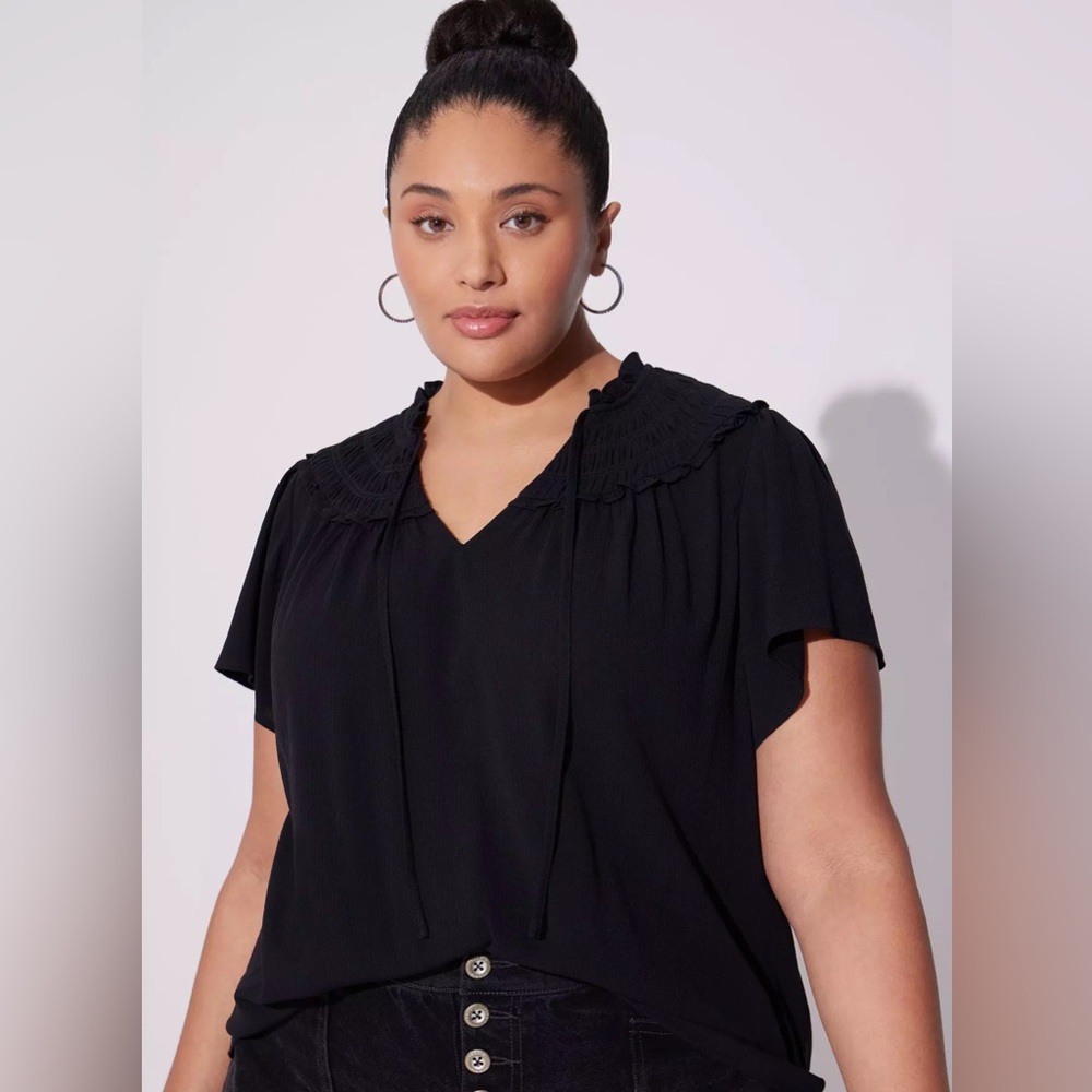 Torrid Washable Gauze Smocked Yoke Ruffle Top